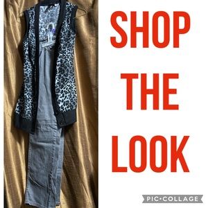 Grey cheetah print sweater vest.. gray pants